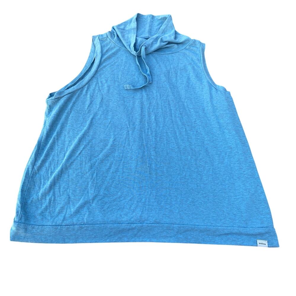 PrAna Funnel Neck Sleeveless Hemp Blend Top - Sky Blue - Size M